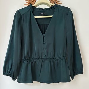 J. Crew Satin Peplum Blouse in Dark Green